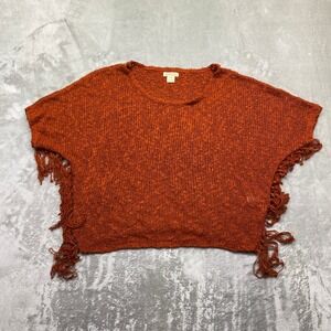 Lucky Brand Womens Burnt‎ Orange Fringe Side Knit Sweater Top XS/S Boucle Boho